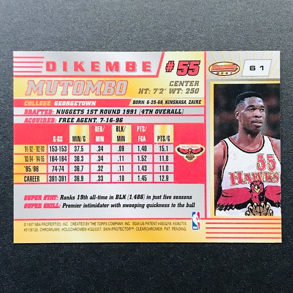 Dikembe Mutombo - 1996-97 Bowman's Best #61 - Picture 2 of 2